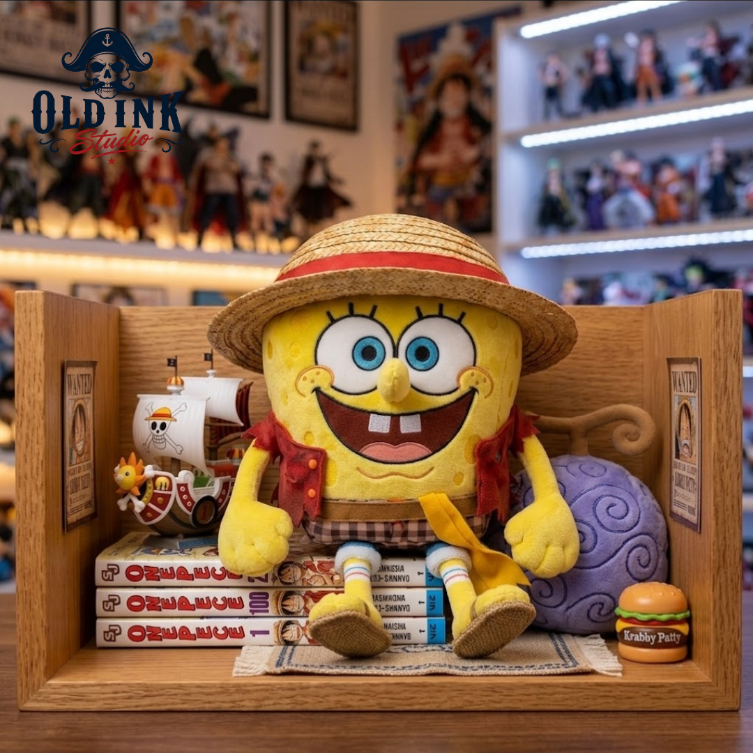 1 SpongeBob x One Piece Luffy Plush Toy Straw Hat McDonalds Collab Stuffed Animal 2026 — image 4